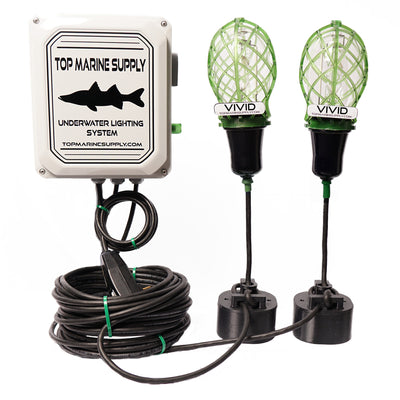 Vivid 250 Watt Underwater Dock Light - Dual Bulb Dual Bulb 250 Watt Underwater Dock Light Underwater dock lights attract marine life and provide an aquarium like experience at your dock. Small fish are attracted to the illuminated marine life and this att